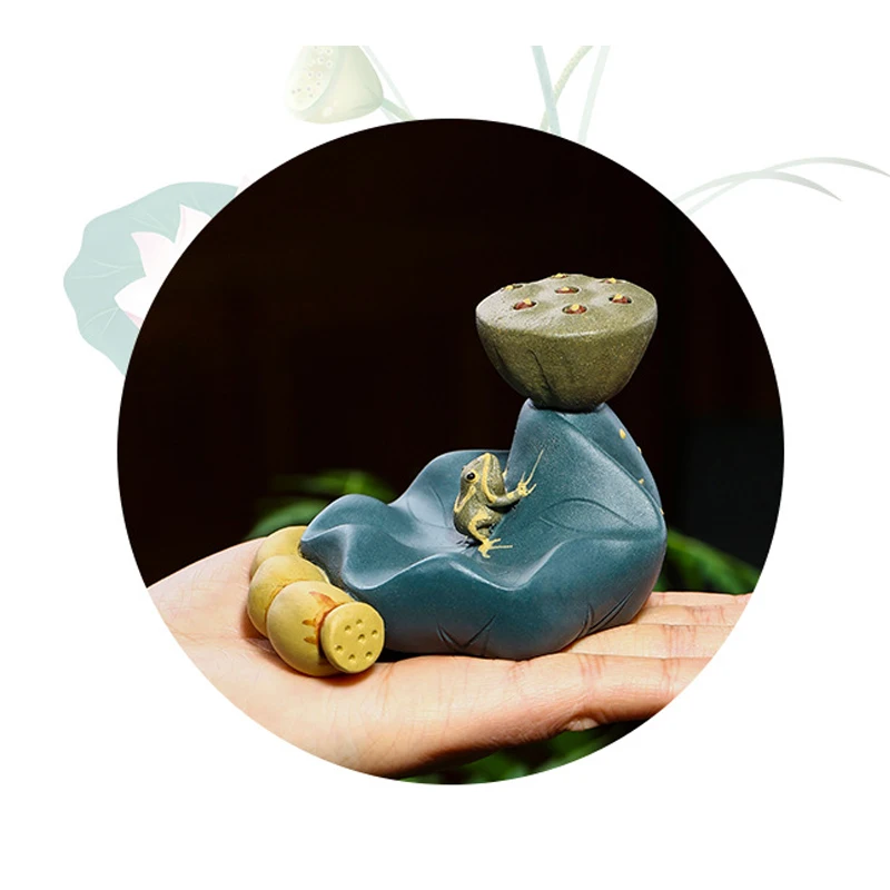 Креативные фиолетовые зеленые грязевые лягушка и Лотос чайные украшения для