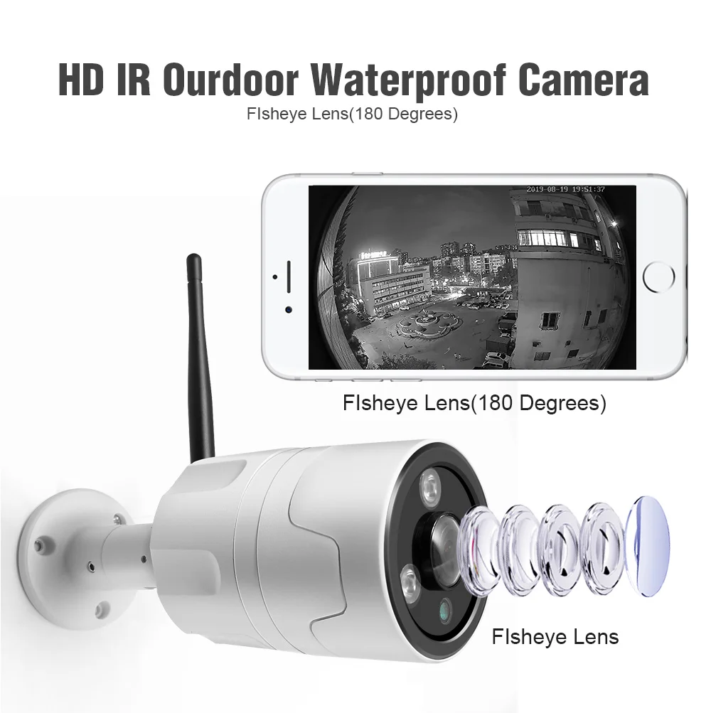 2MP HD 1080P ip-камера безопасности WiFi "рыбий глаз" Беспроводная сетевая камера видео Видеонаблюдение ИК ночного видения CCTV наружная пуля камера