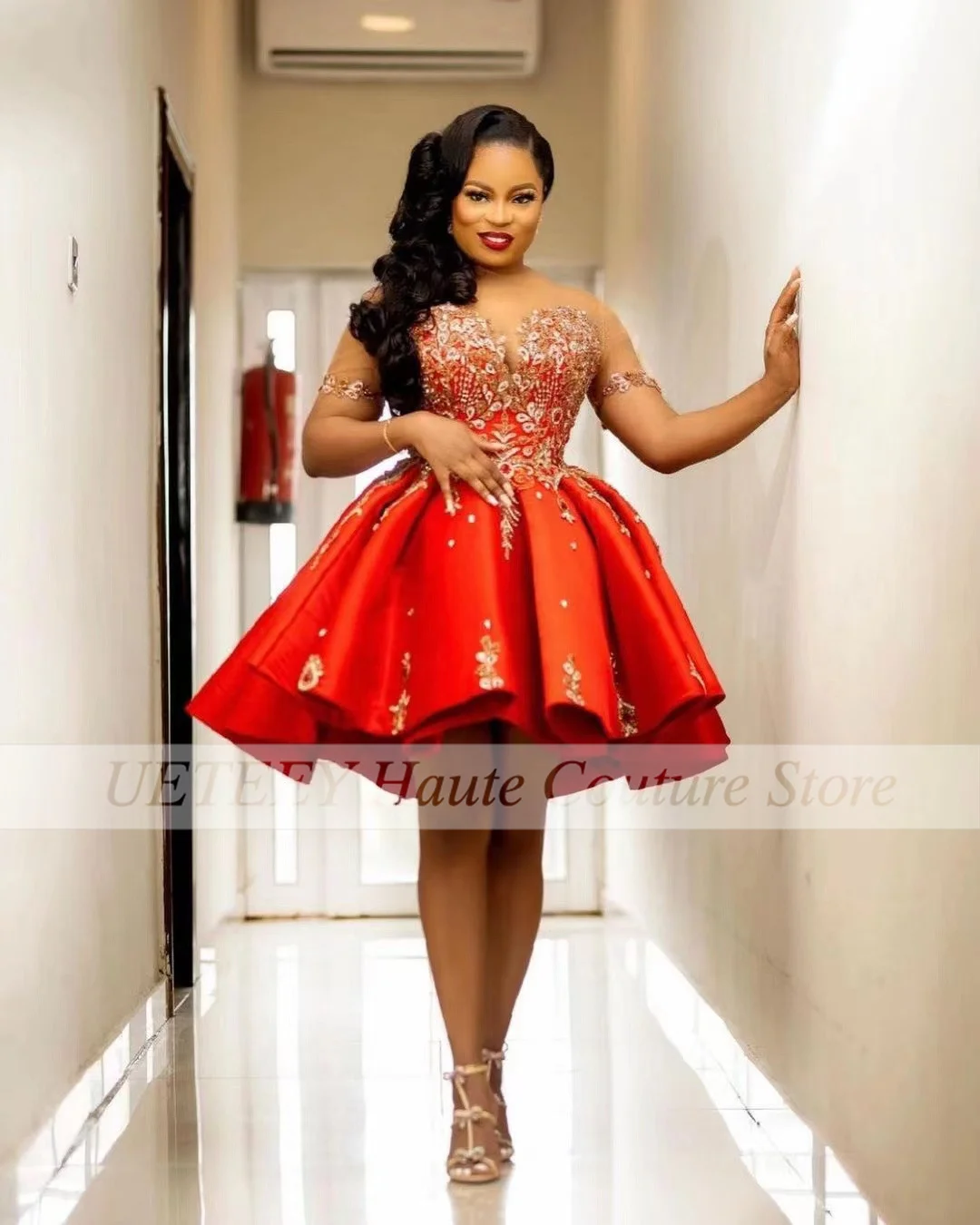 

Новое красное сексуальное вечернее платье с бисером и блестками, кружевное платье с О-образным вырезом и коротким рукавом до колен, официальное выпускное платье, коктейльное платье