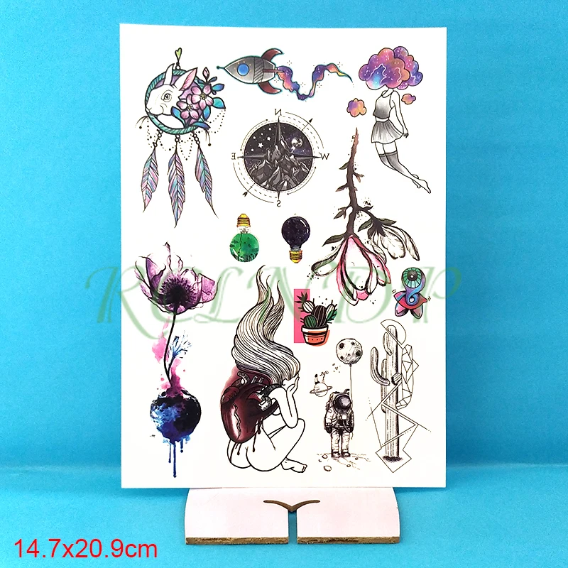 Водостойкая Временная тату-наклейка мультяшный кролик цветок ювелирные изделия