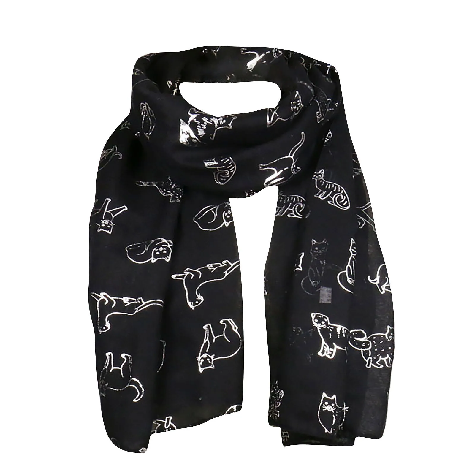 Fashion Women Cat Foil Printed Long Wrap Shawl Pashmina Stole Scarf Scarves Bandana Chiffon Hijab Hair Accessories Шарф Женский |