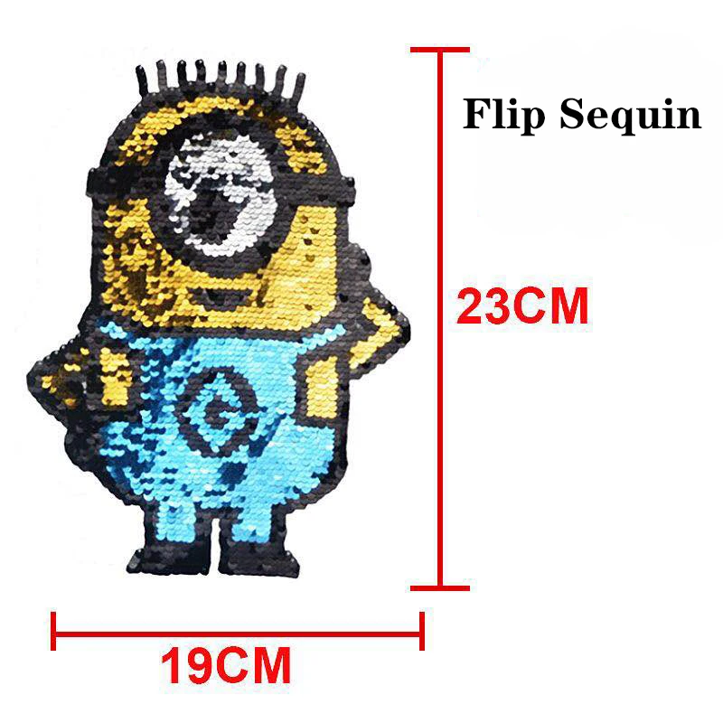 Мультяшные Миньоны Флип-блестки патч вышивка ткань наклейка вышитые блестки