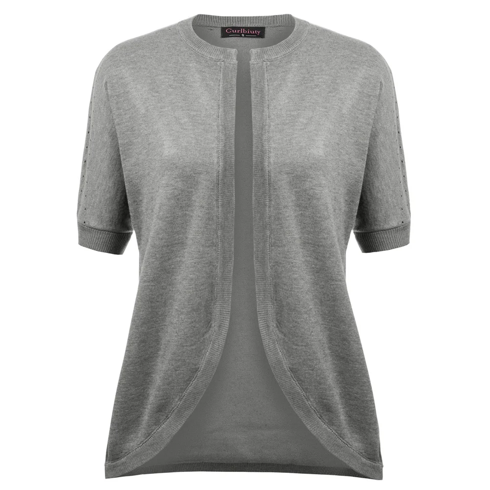 Женский кардиган болеро с асимметричным подолом рукавом до локтя открытым