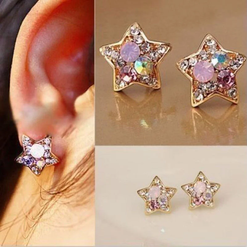 

Women Fashion Hollow diamond star flower stud earrings