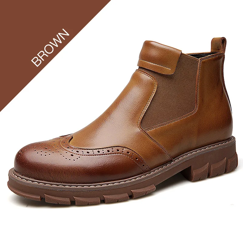brown FZNYL/мужские теплые ботинки martin; зимняя обувь в стиле ретро из натуральной кожи; бархатные оксфорды; Мужская дышащая повседневная обувь, увеличивающая рост - Цвет: brown
