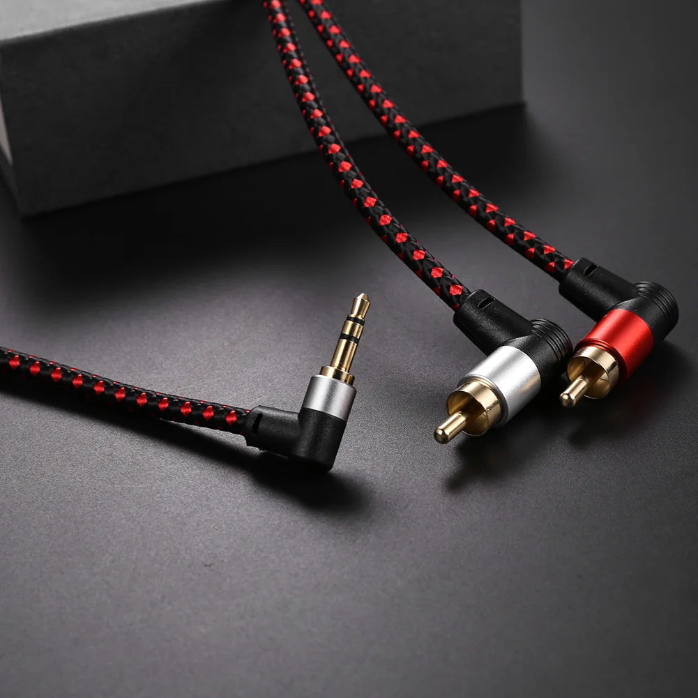 90 градусов 3 5 мм папа в 2 RCA кабель прямоугольный стерео аудио AUX Y разделительный