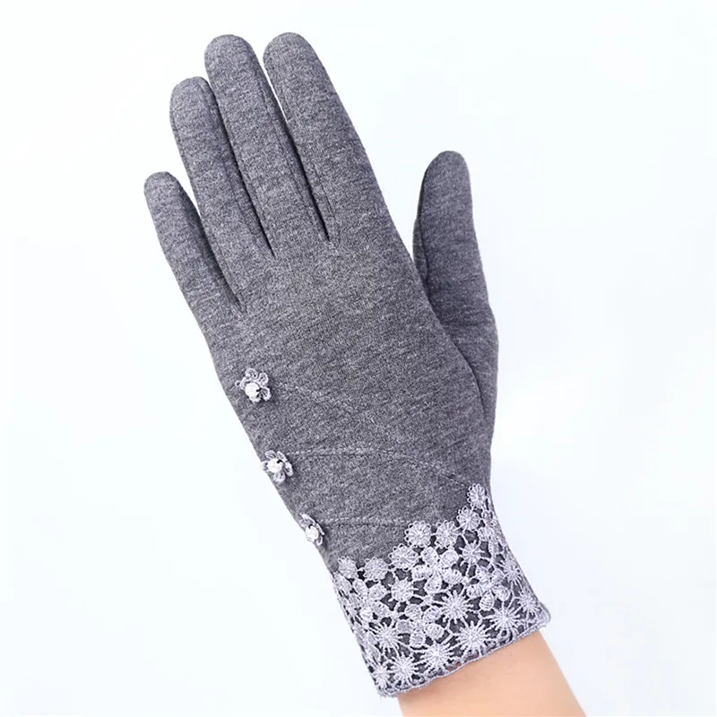 

Womens Touch Screen Gloves Winter Ladies New Fashion Elegant Lace Warm Cashmere Bow Full Finger Mittens Wrist Guantes Gift