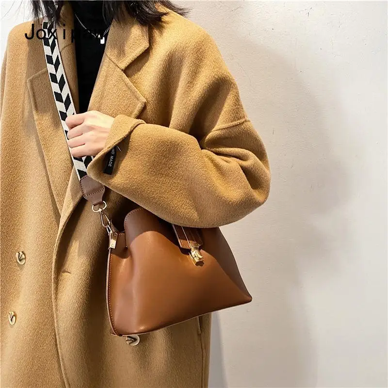 

Retro Simple Small Pu Leather Bucket Messenger Bag Women's Fashion Luxury Black One-Shoulder Handbag