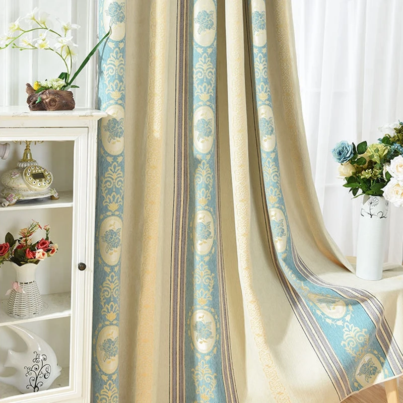 Nordic Thickened Jacquard Blackout Bedroom Curtains Luxury Blue White Striped Chenille Window Drapes Living room Cortina X762#4 | Дом и сад
