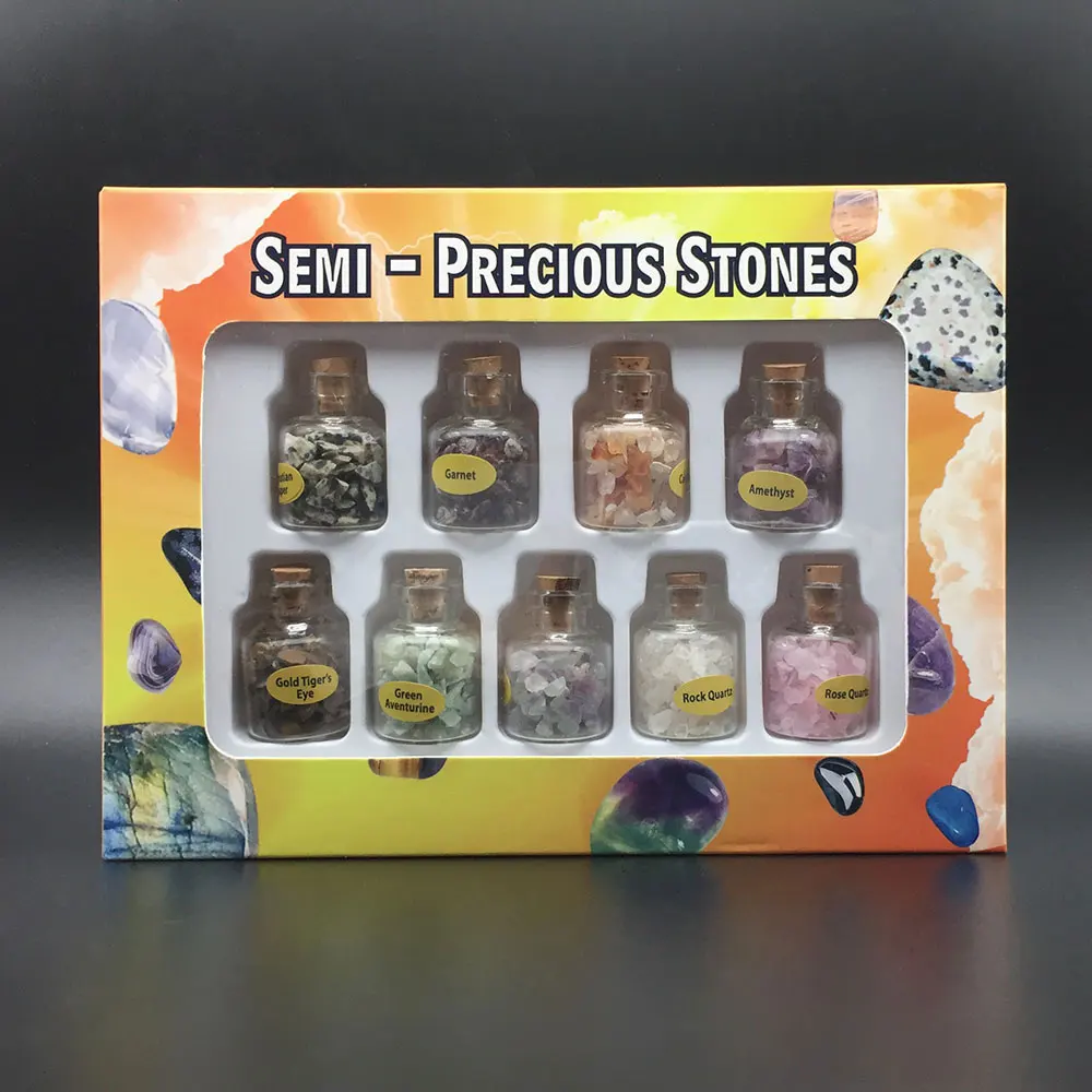 

Mini Gemstone Bottles Chip Crystal Healing Tumbled Gem Natural Semiprecious Gem Stones Wish Bottle Wicca Stones Set