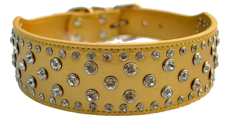 Золотой Мода Diamante мопс ошейник стразы для больших собак 2 дюймов широкий кожаный воротник для питбуль Товары для домашних животных для Животные большой Товары для собак - Цвет: Золотой