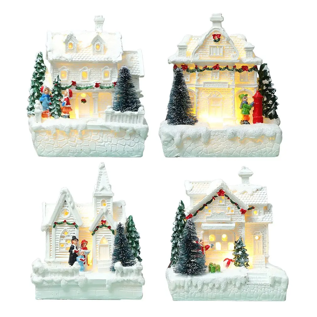 

Uropean Christmas Village White Gorgeous House Building Holiday Decorations Resin Xmas Tree Ornament Gift New Year Decor Crafts