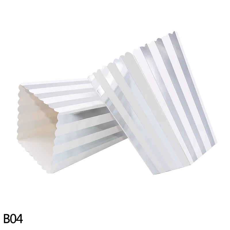 B04 silver striped 6/12 шт цвета: золотистый, серебристый горошек в волнистую полоску Бумага ведро для попкорна попкорн конфеты/закусок сумка рождественское платье на свадьбу для детей, День рождения украшения - Цвет: B04 silver striped
