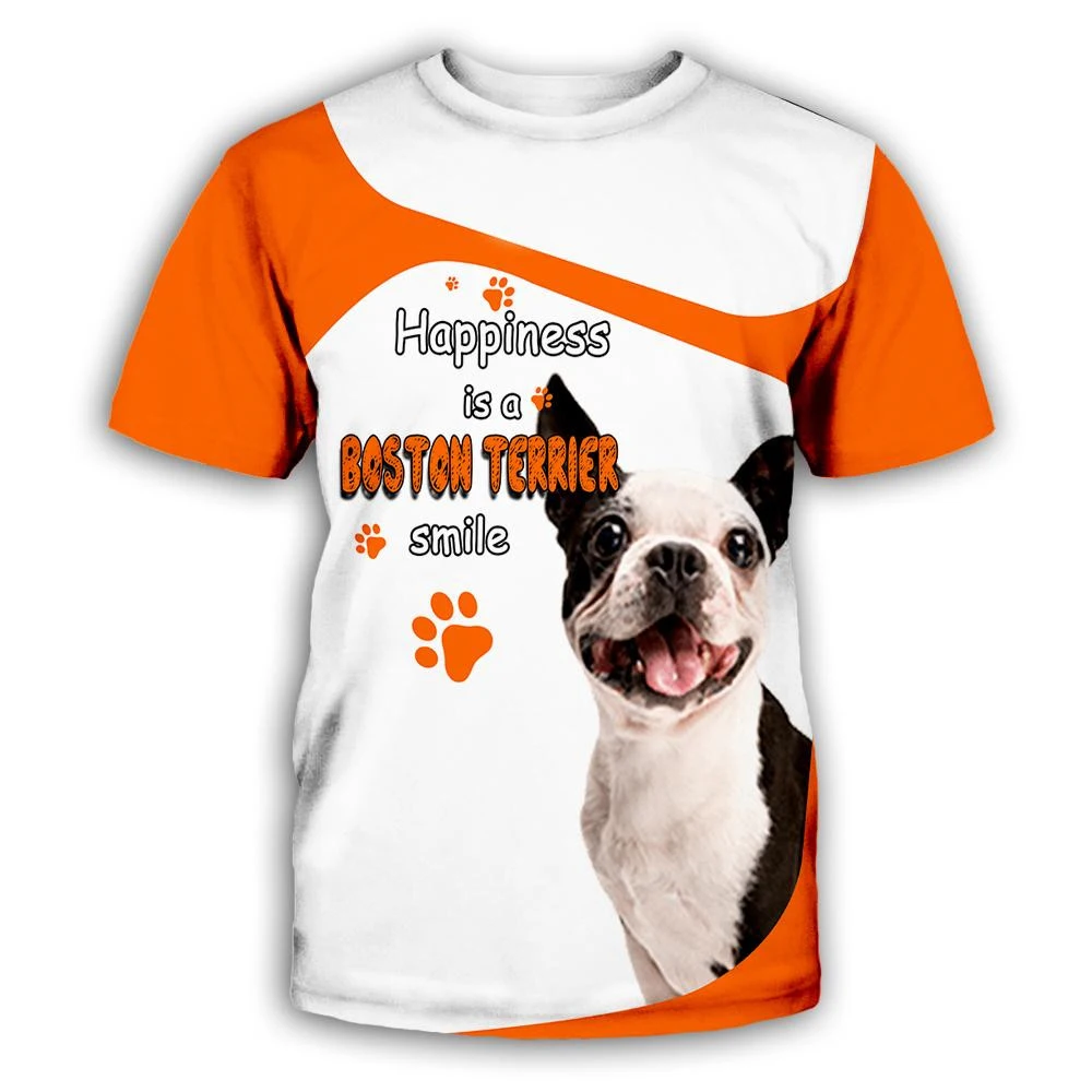 

CLOOCL Boston Terrier Smile Men T-shirts Pets Paws 3D Print Men Clothing Loose Casual Tops Unisex Harajuku Streetwear