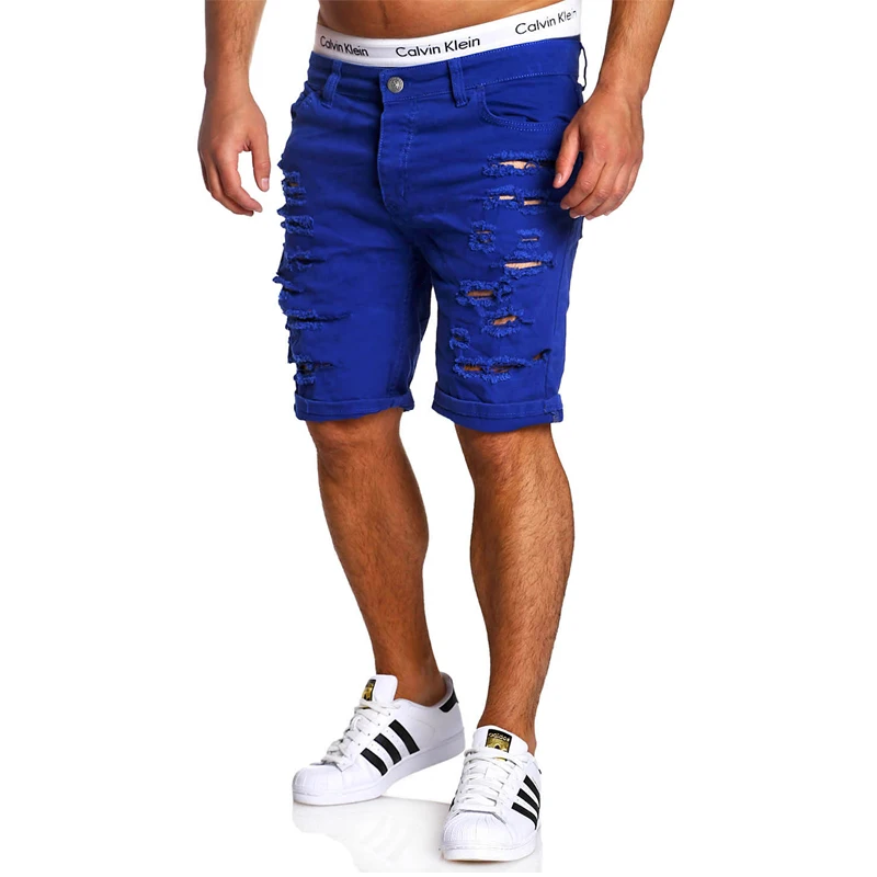 Новые летние мужские шорты из хлопка брендовые джинсы с прорехами модные