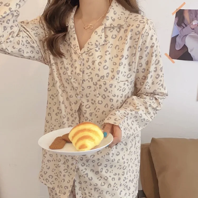 Создание 101 осень и зима новые женские пижамы Леопардовый принт с длинными