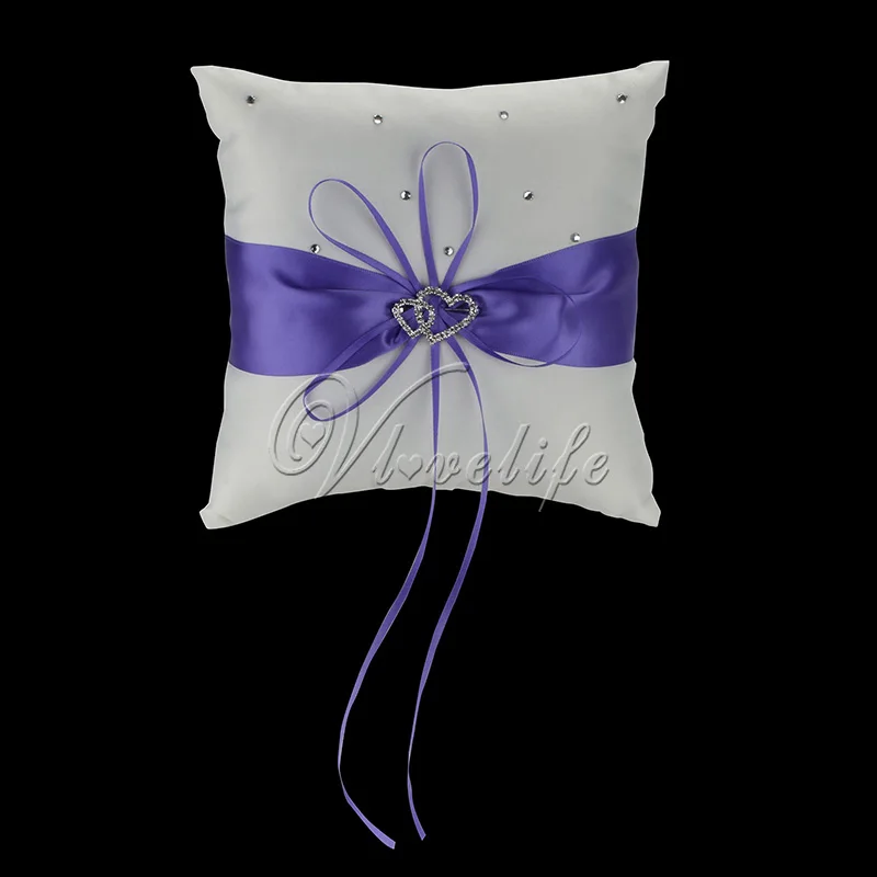 10 см x маленькое свадебное кольцо Подушка с лентой бант стразы Двойное сердце