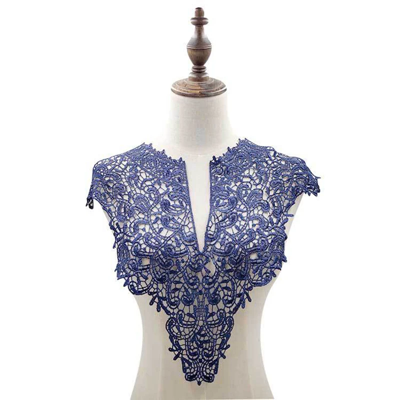navy blue 1 шт. полиэстер большой v-образный вырез 28 цветов кружевной воротник тканевый DIY качество ручной работы свадебное платье воротник кружева для швейные принадлежности рукоделие - Цвет: navy blue