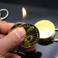 metal keychain butane lighter creative compact gas lighter free fire inflated jet pendant coin bar one dollar gift key chain