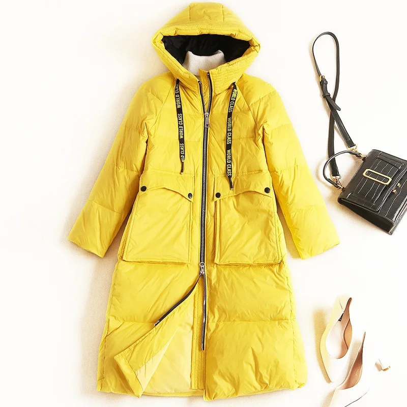 Модная уличная одежда женский пуховик с капюшоном 90% белый утиный пух на молнии