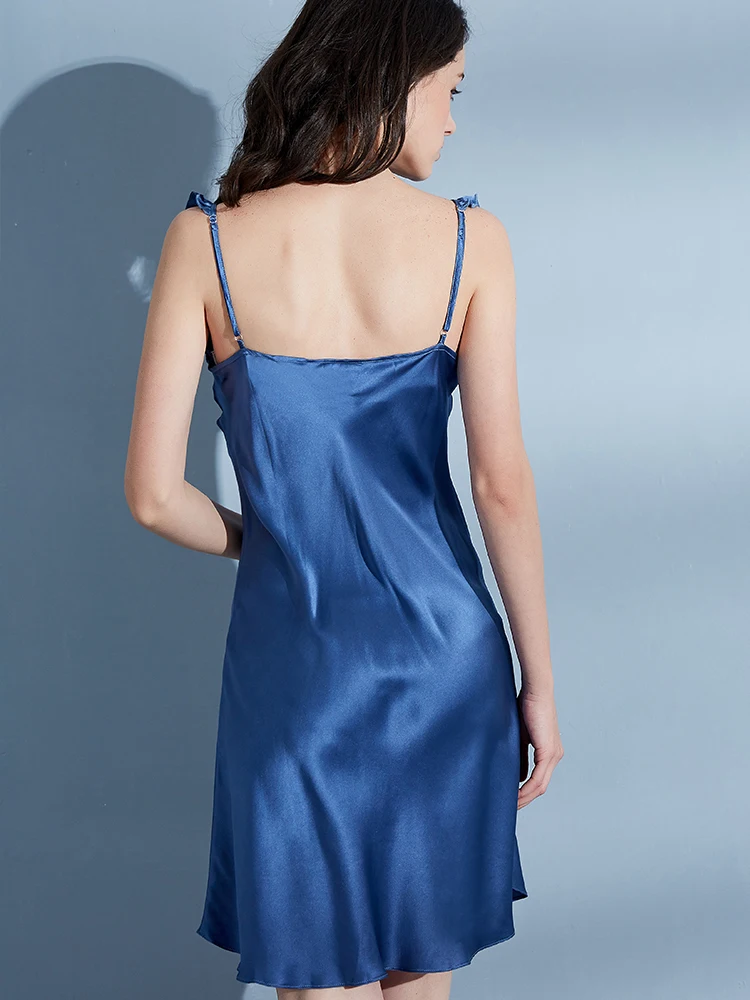 Летняя 100% ночная рубашка из натурального шелка для женщин однотонная кружевная