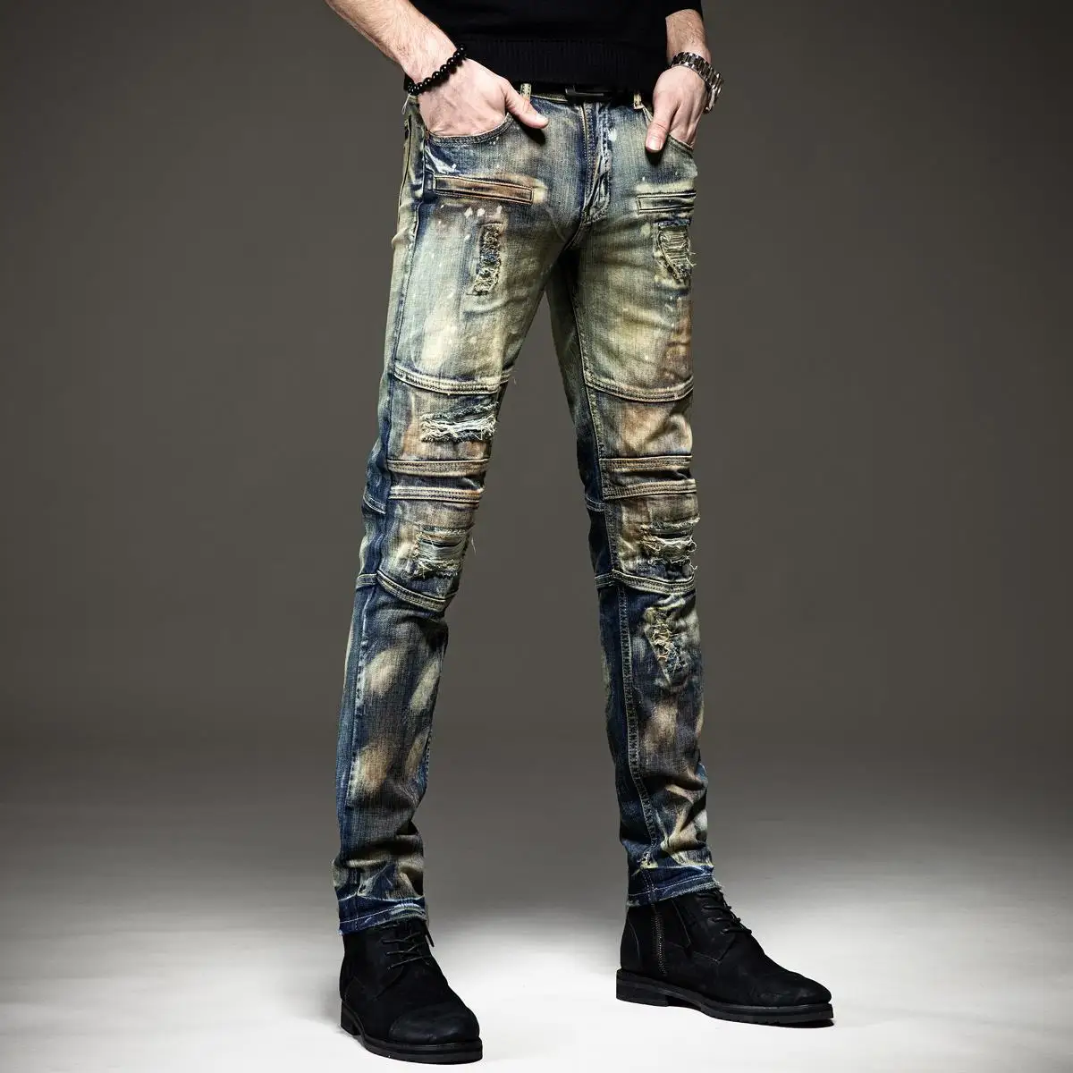 Оригинальные мужские брюки с вышивкой в стиле хип-хоп |