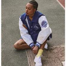 2021 Bomber Baseball Jacket Women Streetwear American Football PU Leather Outwear Womens London Neutrals Blue Varsity Jackets