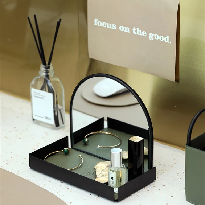 

Decoration Cosmetic Framed Mirror for Make Up Pefume Tray Lipstick Nail Polish Glue Racks Porch Mirror Key Plate Jewelry Storage