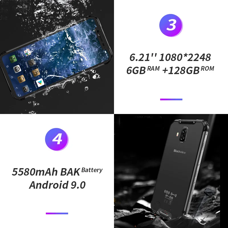 Blackview BV9600 Pro 6,2" Helio P70 IP68 водонепроницаемый прочный смартфон MT6771T Android 9,0 6 ГБ 128 Гб 4G мобильный телефон 5580 мАч
