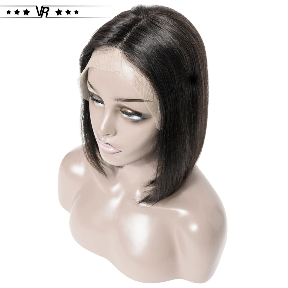 

VR Star Quality 150% Density 13x4 Lace Front Bob Wigs Middle Parting Straight Natural Black 100% Virgin Brazilian Hair