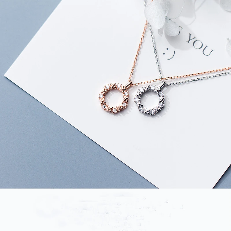 

Ожерелье из настоящего стерлингового серебра 925 пробы круглое геометрическое ожерелье с кулоном с микрозакрепкой для женщин и девушек пода...