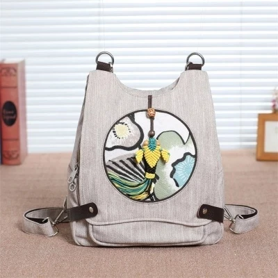 

Nice National String Appliques Travel backpacks!Hot Printed Small Women Backrack Embossing backruck New Lady Multi-use backruck