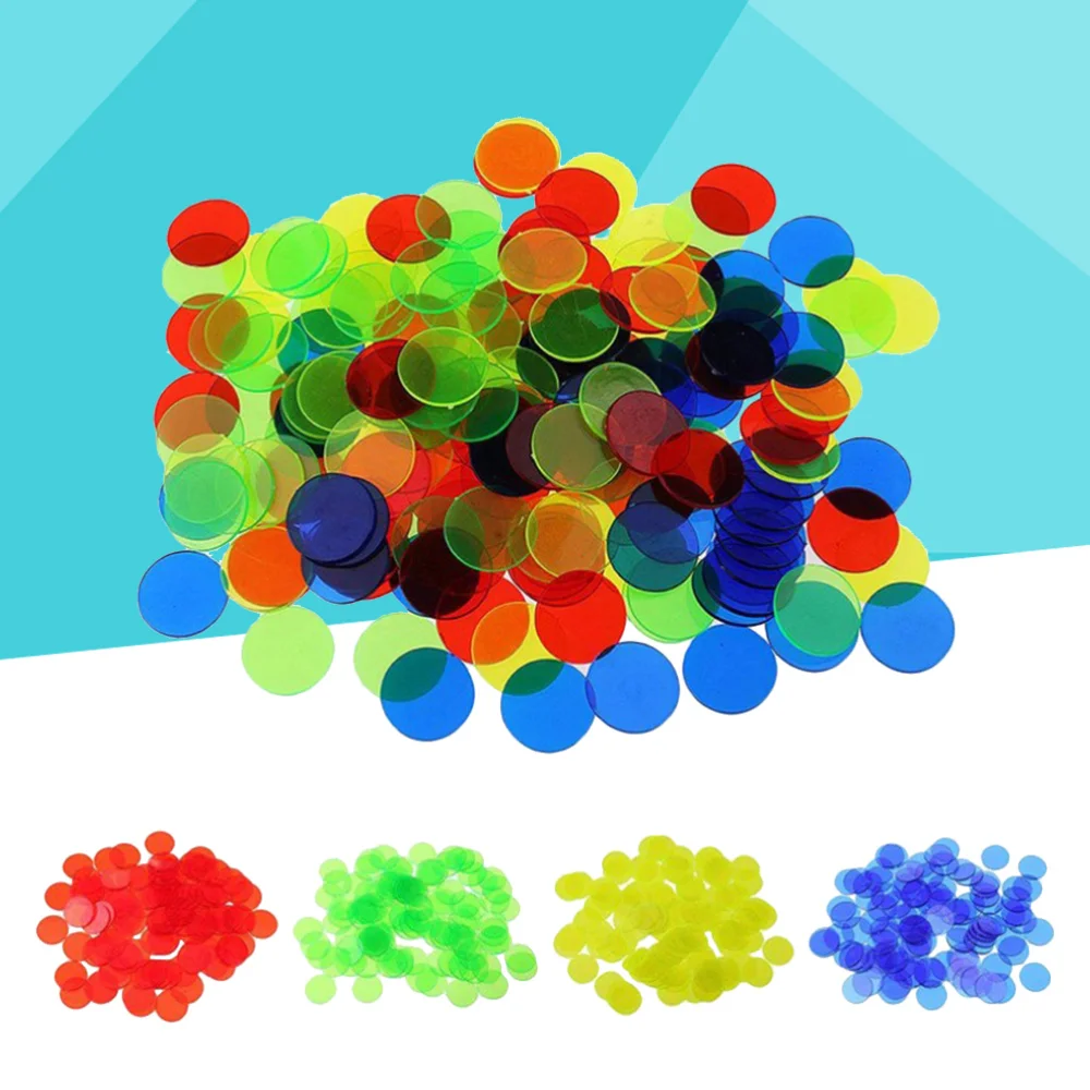 

200pcs Colorful Transparent Bingo Game Accessories Counters Counting Bingo Chips Bingo Supplies Count Bingo Chips Mixed