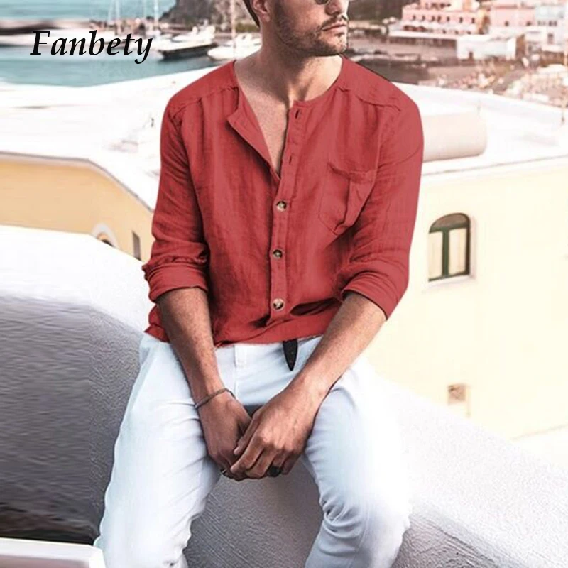 

Men Vintage Single Breasted Shirts Spring Fashion Stand Collar Long Sleeve Tops Male Summer Casual Loose Harajuku Streetwears