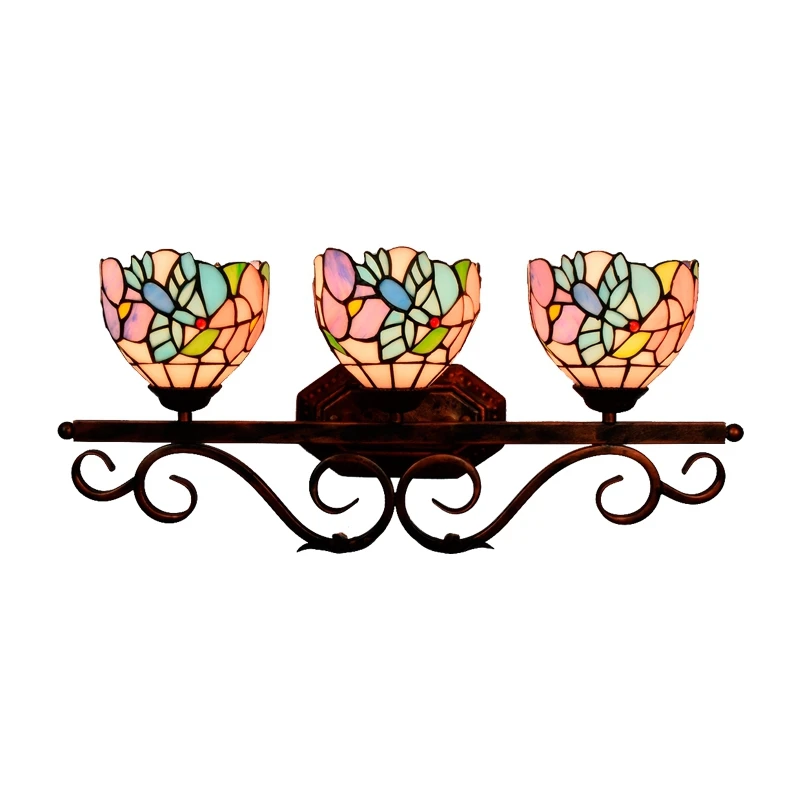 Европейская пасторальная лампа Tiffany стеклянное настенное зеркало для ванной
