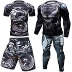 BJJ Rashguard MMA футболки + брюки змея сыпь спортивный костюм для фитнеса боксерские трикотажные изделия Муай Тай ММА одежда кикбоксинг спортивный костюм