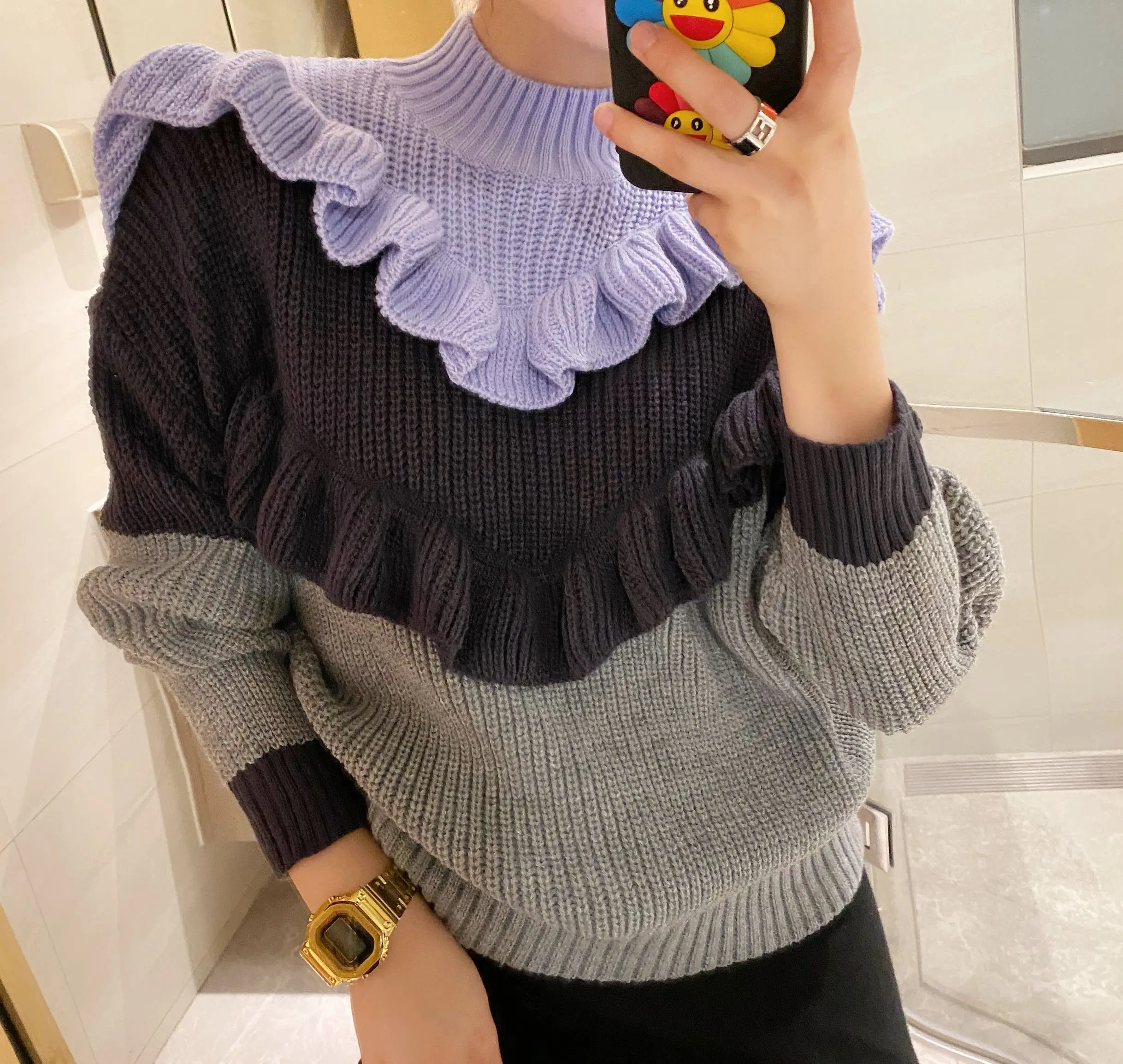 

Turtleneck Striped sweater autumn winter block color Knitted Jumper Women's Sweaters Casual Loose Long Sleeve Pullovers female