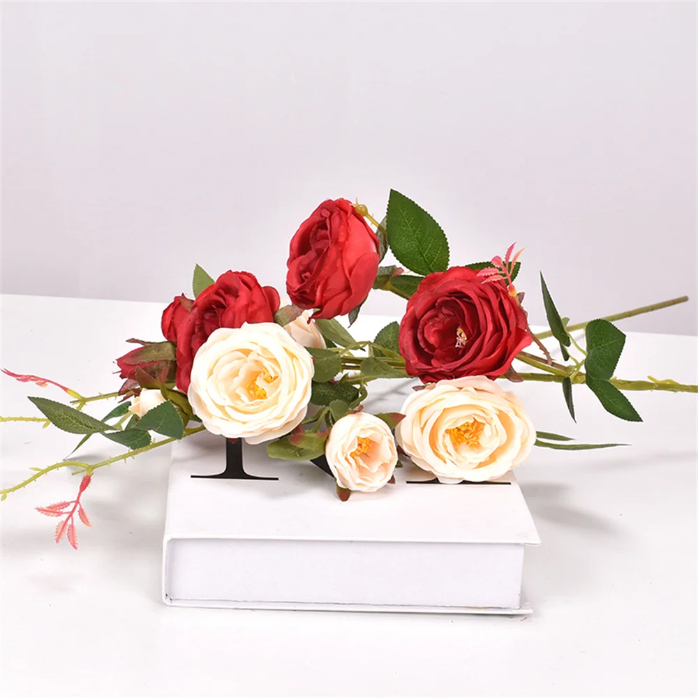 

6 Head Rose DIY Party Decoration Silk Artificial Flowers Small Peony Wedding Fake Flowers Festival Supplies Home Decor Bouquet