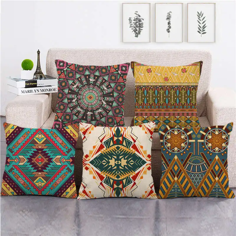 Indian aztec pattern geometric  design throw cushion cover linen/cotton sofa  pillow cover decorative pillow case