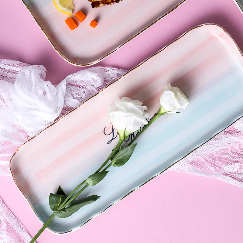 

Western Steak Ceramics Plate European Style Wedding Desktop Dessert Fruit Cake Decorative Trays Home Coffee Tableware Dishes Set