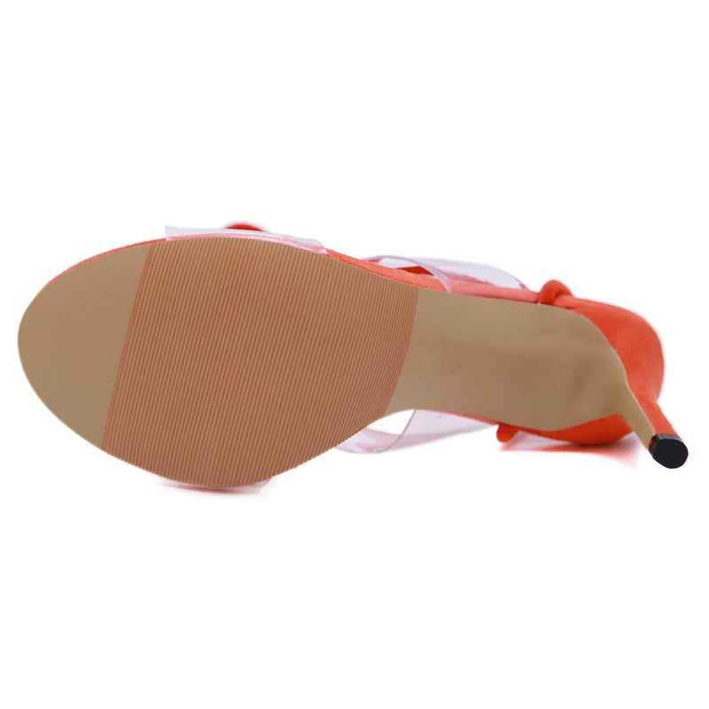 2019 г. Женские оранжевые сандалии на высоком каблуке 11 см неоновые женские