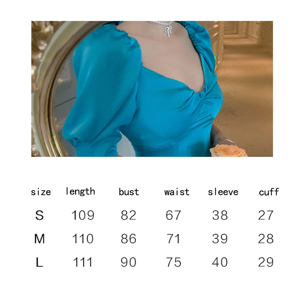 

Korean niche ladies bubble sleeve tide 2020 summer new fashion slim slim A-line dress Autumn New Fashion Blue Party Dress