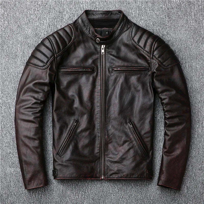 

cowhide Factory jacket genuine leather coat cow real motorcycle outwear spring autumn outer garment suit brown