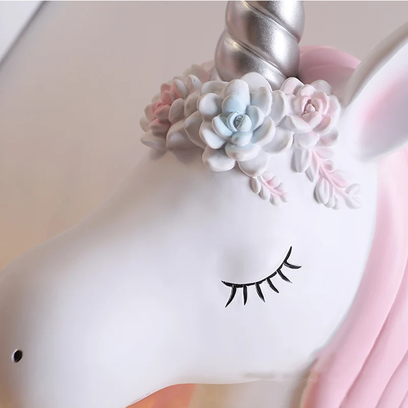 

Cartoon Unicorn LED Wall Lamp Nordic Resin Wall Decor Light Kids Baby Wall Hanging Ligh for Princess Girl Bedroom Decoration