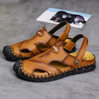 summer genuine leather mens sandals brand leisure soft breathable crocks designer shoes beach men shoes classic big size38 48