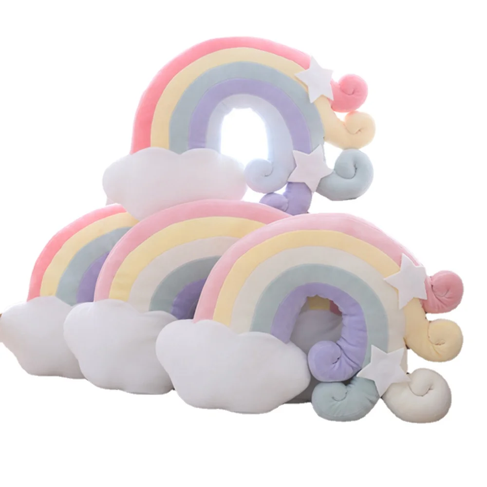 

Plush Sky Pillows Candy Color Rainbow Cloud Star Moon Cushion Seat Throw Pillow Toy for Kid Gift Home Living Room Office Decor