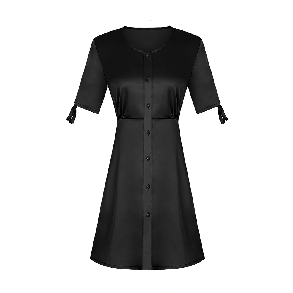 

ATUENDO Summer Fashion Solid Black Dress for Women Bohemian Casual Vintage Sexy Ladies Dresses Boho Leisure High Waist Soft Robe