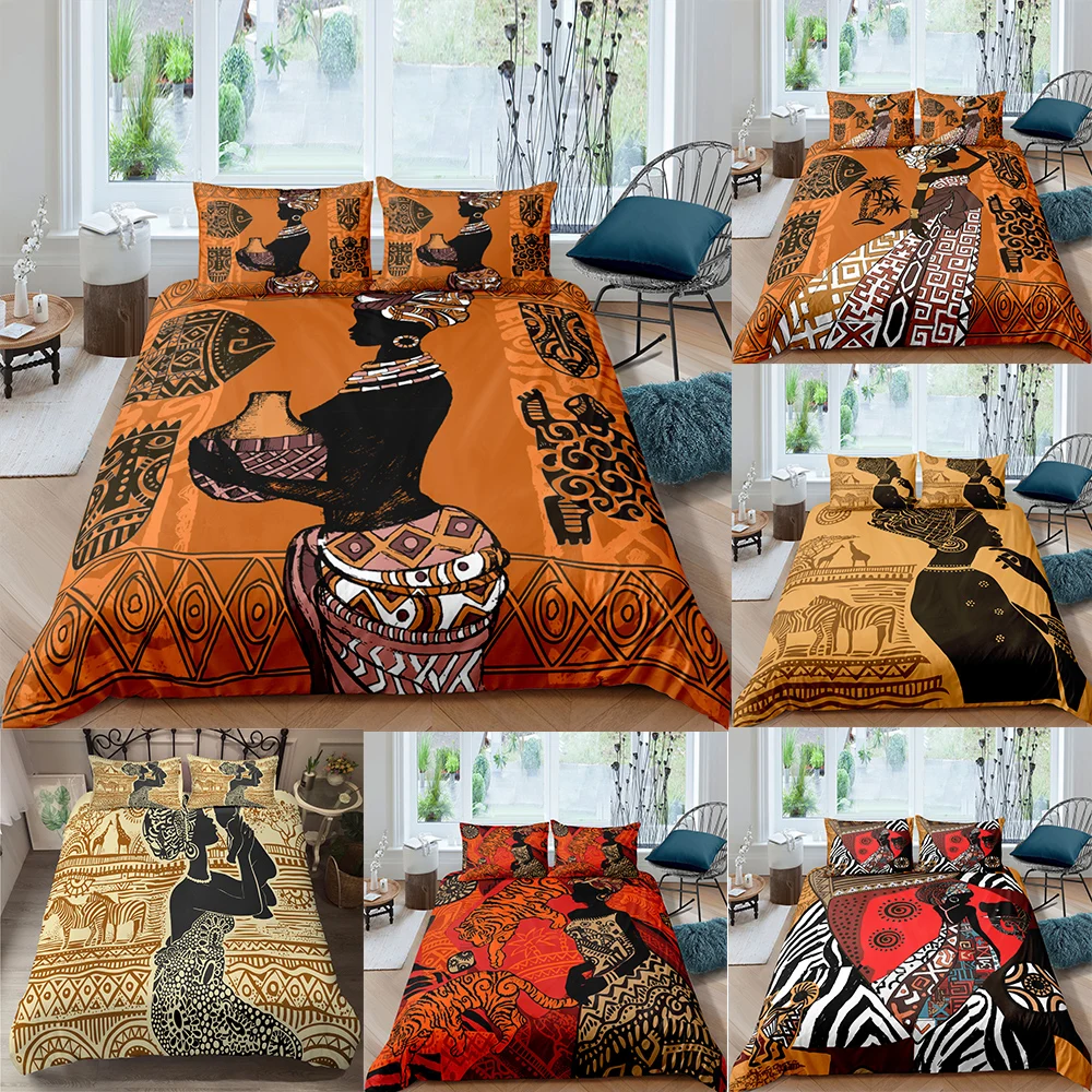 

Комплект постельного белья для женщин в африканском стиле, королева, пододеяльник с 3D индийским принтом, покрывало, 2/3 шт., домашний текстиль...