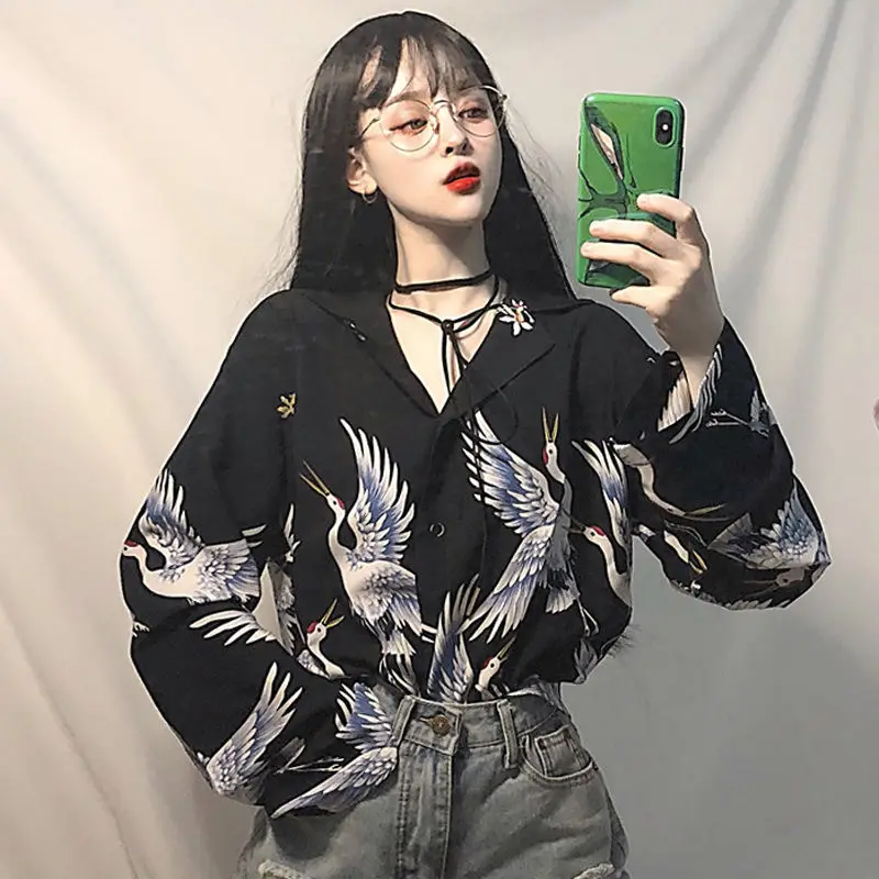 

Summer Korean Wind Harajuku Port Wind bf Loose Joker Crane ins Super Fire Long Sleeve Shirt Shirt Female Student Jacket