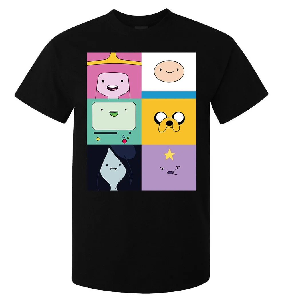Adventure Time персонажи искусство Финн Джейк БМО и принцессы Мужская футболка Черная